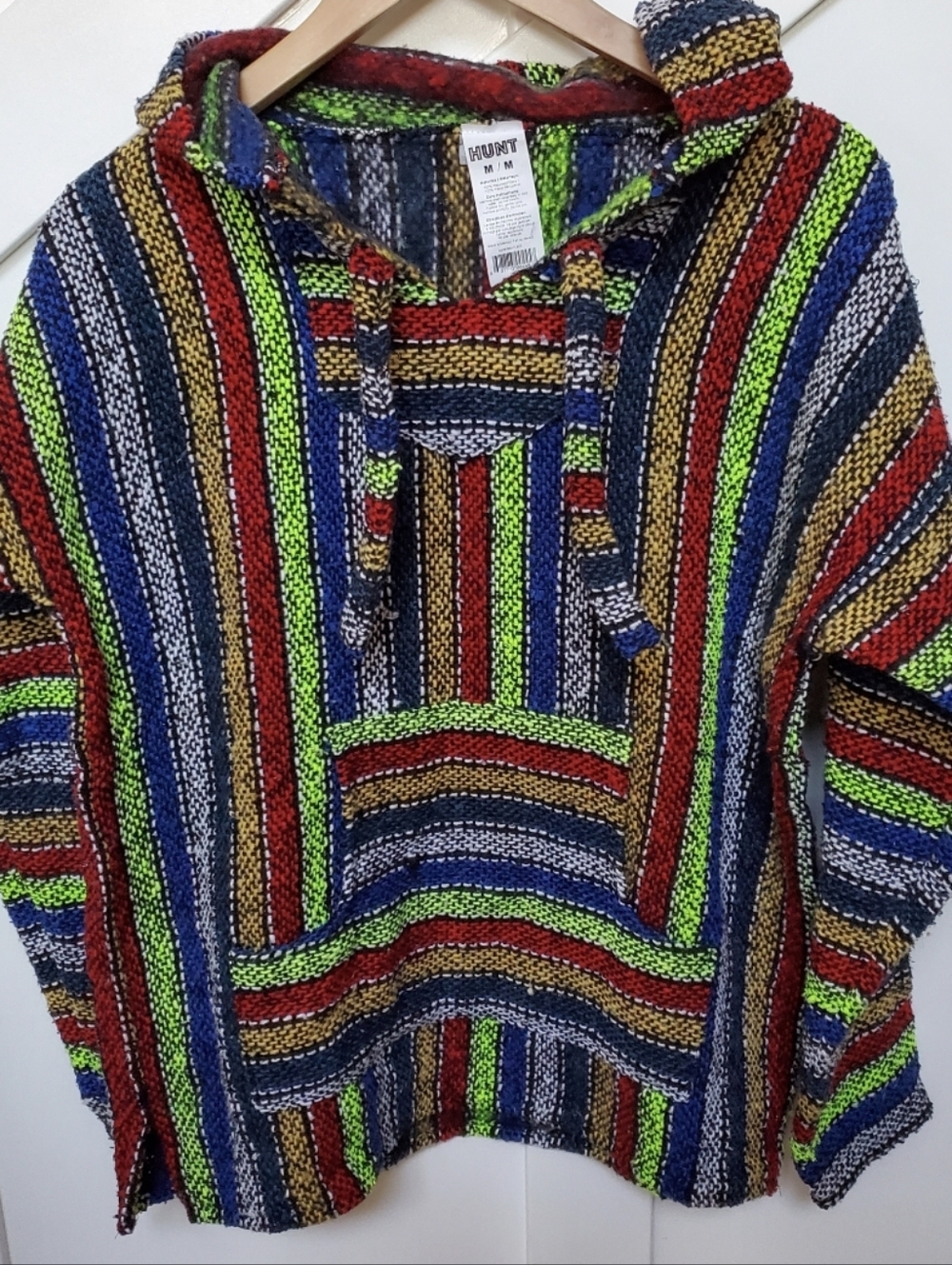 Multicolor Striped Baja Hoodie Sweater - Green/Blue/Red